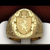 Men's Copper Plated Gold Ring With Lion Shield Badge Sculpture And Animal Zodiac Pattern