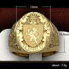 Men's Copper Plated Gold Ring With Lion Shield Badge Sculpture And Animal Zodiac Pattern