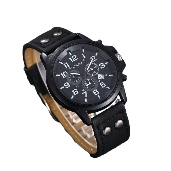 Men's Creative Fake Threeeye Leather Quartz Watch Alloy Case And Strap Round Dial