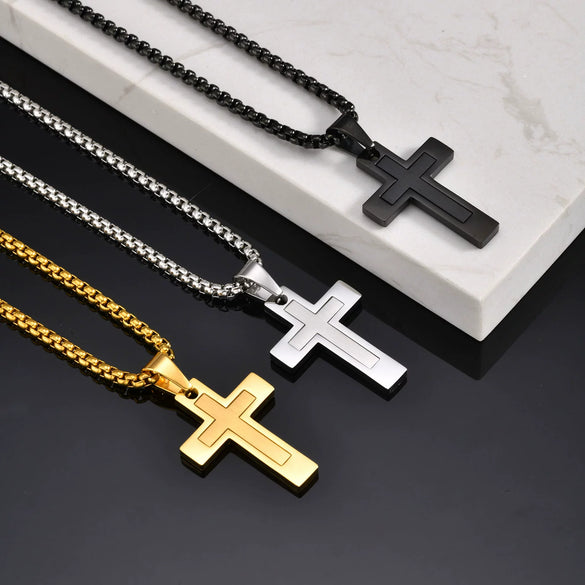 Men's Cross Pendant Necklace Stainless Steel Geometric Fashion Polish