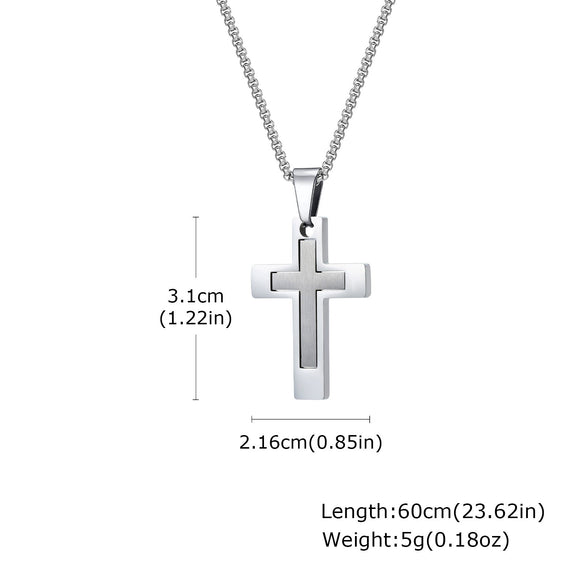 Men's Cross Pendant Necklace Stainless Steel Geometric Fashion Polish