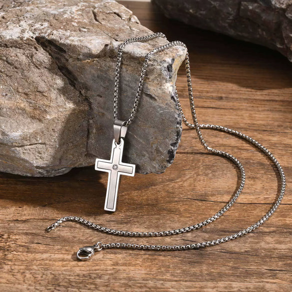 Men's Cross Pendant Necklace Stainless Steel Geometric Fashion Polish