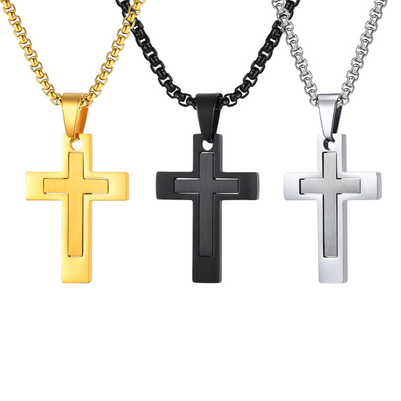 Men's Cross Pendant Necklace Stainless Steel Geometric Fashion Polish