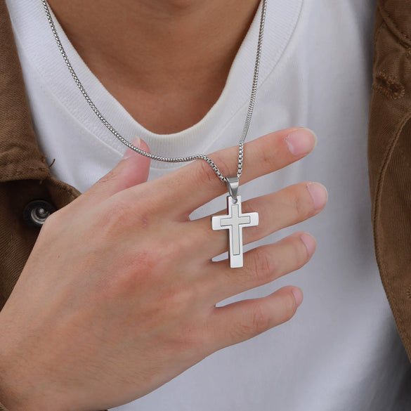 Men's Cross Pendant Necklace Stainless Steel Geometric Fashion Polish