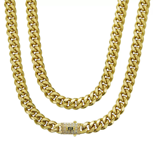 Men's Cuban Chain Necklace Stainless Steel Titanium Steel With Electroplated Copper Buckle And Micropaved Zircon Geometric Design Polishing Treatment