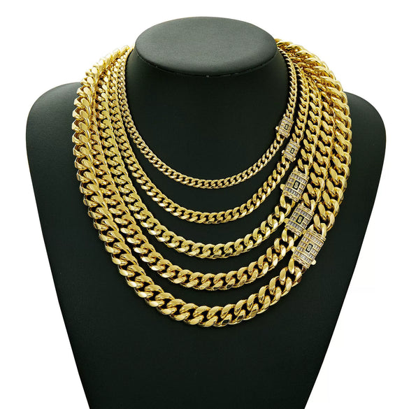 Men's Cuban Chain Necklace Stainless Steel Titanium Steel With Electroplated Copper Buckle And Micropaved Zircon Geometric Design Polishing Treatment