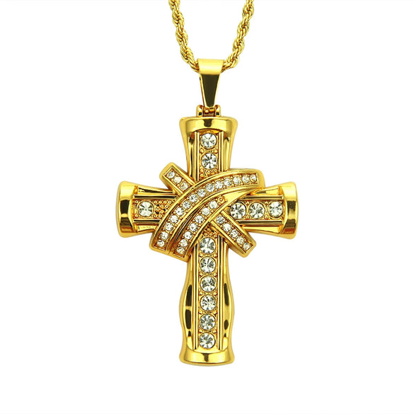 Men's Diamondencrusted Threedimensional Cross Style Alloy Pendant Necklace Hiphop Jewelry Pendant