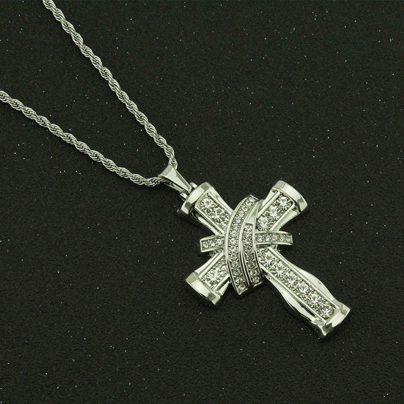 Men's Diamondencrusted Threedimensional Cross Style Alloy Pendant Necklace Hiphop Jewelry Pendant
