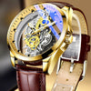 Men's Doublesided Transparent Hollow Automatic Mechanical And Luminous Quartz Waterproof Watch Stainless Steel