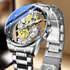 Men's Doublesided Transparent Hollow Automatic Mechanical And Luminous Quartz Waterproof Watch Stainless Steel