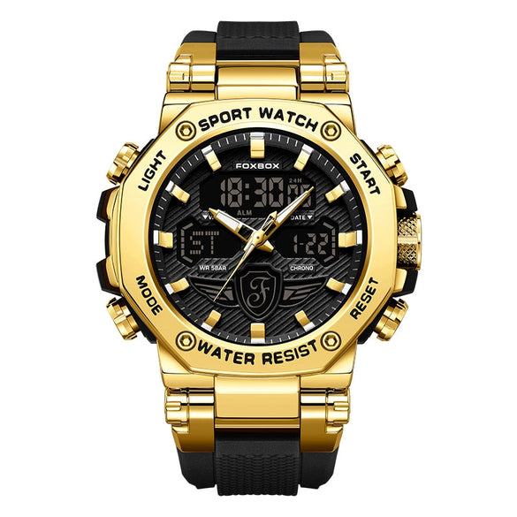 Men's Dual Display Electronic Watch Waterproof Luminous Chronograph Alarm Clock Sports Watch Round Dial Silicone Strap Alloy Case Mineral Glass Mirror