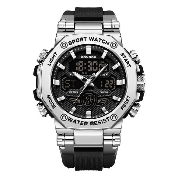 Men's Dual Display Electronic Watch Waterproof Luminous Chronograph Alarm Clock Sports Watch Round Dial Silicone Strap Alloy Case Mineral Glass Mirror