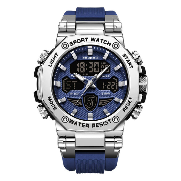 Men's Dual Display Electronic Watch Waterproof Luminous Chronograph Alarm Clock Sports Watch Round Dial Silicone Strap Alloy Case Mineral Glass Mirror