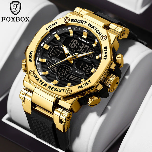 Men's Dual Display Electronic Watch Waterproof Luminous Chronograph Alarm Clock Sports Watch Round Dial Silicone Strap Alloy Case Mineral Glass Mirror
