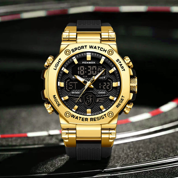 Men's Dual Display Electronic Watch Waterproof Luminous Chronograph Alarm Clock Sports Watch Round Dial Silicone Strap Alloy Case Mineral Glass Mirror