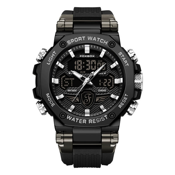 Men's Dual Display Electronic Watch Waterproof Luminous Chronograph Alarm Clock Sports Watch Round Dial Silicone Strap Alloy Case Mineral Glass Mirror