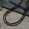 Men's Elastic Multistrand Handmade Bracelet Tiger Eye Black Onyx Wooden Bead Geometric Style