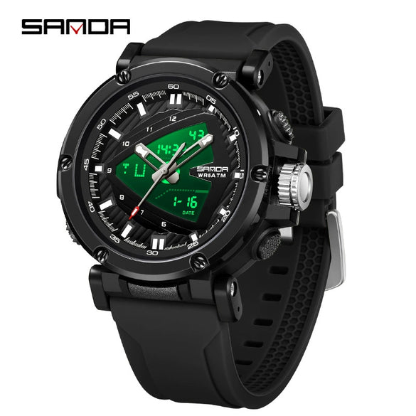 Men's Electronic Quartz Sports Waterproof Alarm Clock Watch Round Dial Alloy Case Silicone Strap Simple Style