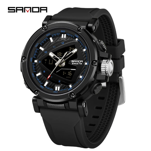 Men's Electronic Quartz Sports Waterproof Alarm Clock Watch Round Dial Alloy Case Silicone Strap Simple Style