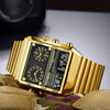 Men's Electronic Quartz Watch Alloy Case Stainless Steel Strap Square Dial Multifunctional Sports Waterproof
