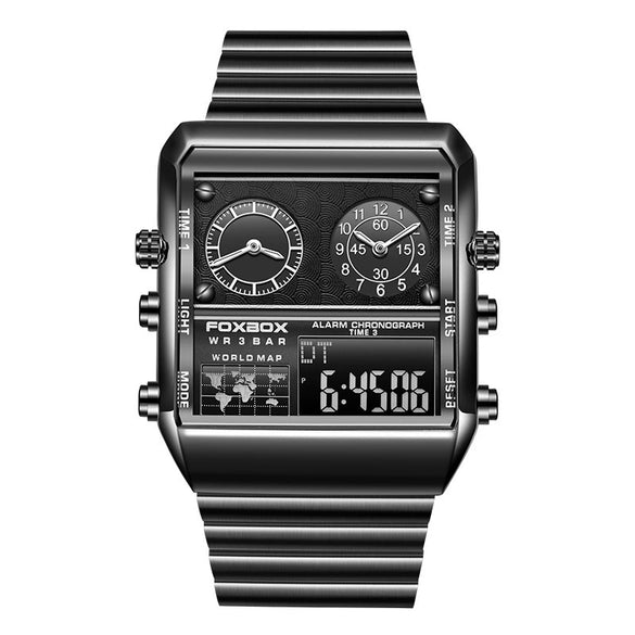 Men's Electronic Quartz Watch Alloy Case Stainless Steel Strap Square Dial Multifunctional Sports Waterproof