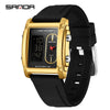 Men's Electronic Quartz Watch Square Alloy Alloy Case Silicone Strap Light Luxury Style Waterproof Multifunctional Dual Display
