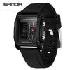 Men's Electronic Quartz Watch Square Alloy Alloy Case Silicone Strap Light Luxury Style Waterproof Multifunctional Dual Display