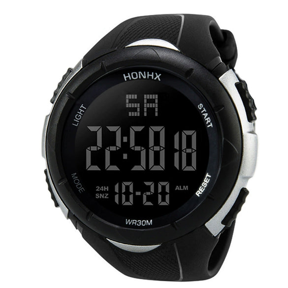Men's Electronic Watch Digital Display Round Dial Plexiglass Mirror Pu Strap Resin Case Geometric Style Sports Watch Luminous Multifunctional Waterproof