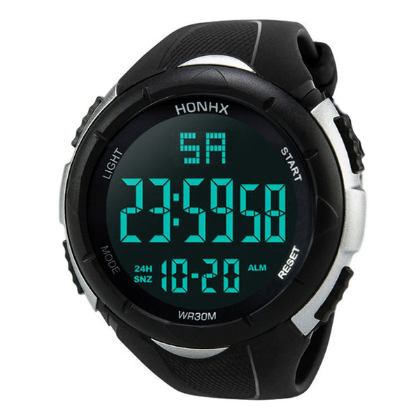 Men's Electronic Watch Digital Display Round Dial Plexiglass Mirror Pu Strap Resin Case Geometric Style Sports Watch Luminous Multifunctional Waterproof