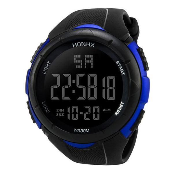 Men's Electronic Watch Digital Display Round Dial Plexiglass Mirror Pu Strap Resin Case Geometric Style Sports Watch Luminous Multifunctional Waterproof