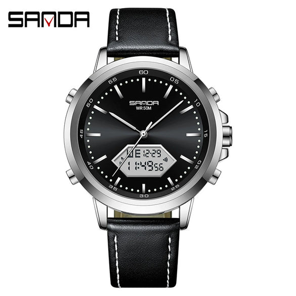 Men's Electronic Watch Waterproof Multifunction Simple Style Zinc Alloy Case Steel Belt Round Dial