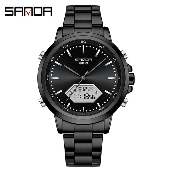 Men's Electronic Watch Waterproof Multifunction Simple Style Zinc Alloy Case Steel Belt Round Dial
