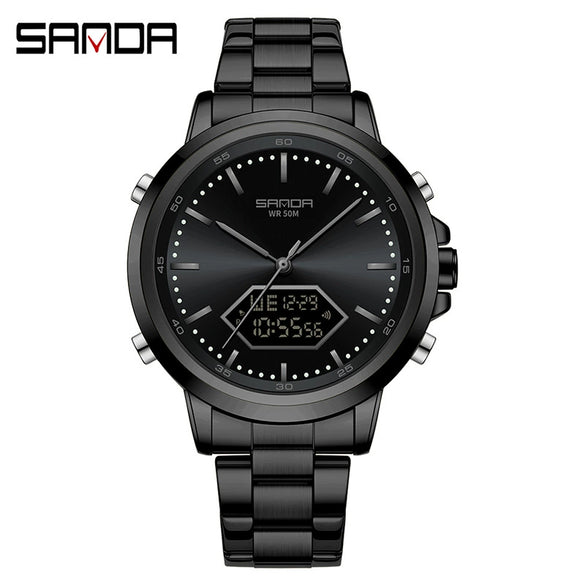 Men's Electronic Watch Waterproof Multifunction Simple Style Zinc Alloy Case Steel Belt Round Dial