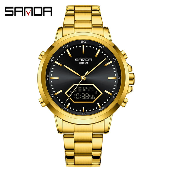 Men's Electronic Watch Waterproof Multifunction Simple Style Zinc Alloy Case Steel Belt Round Dial