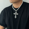Men's Exaggerated Retro Fashion Geometric Cross Pendant Necklace Handmade With Imitation Pearls And Alloy