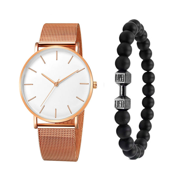 Men's Fashion Alloy Beaded Bracelet With Round Dial