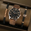 Men's Fashion Alloy Case Imitation Leather Belt Pointer Round Dial Watch With Stainless Steel Clasp