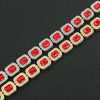 Men's Fashion Alloy Cuban Chain Necklace With Red Geometric Diamond Stitching