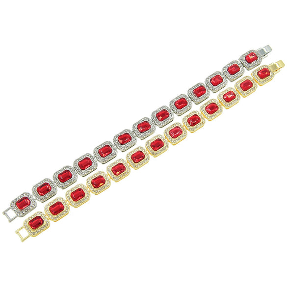 Men's Fashion Alloy Cuban Chain Necklace With Red Geometric Diamond Stitching