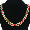 Men's Fashion Alloy Cuban Chain Necklace With Red Geometric Diamond Stitching