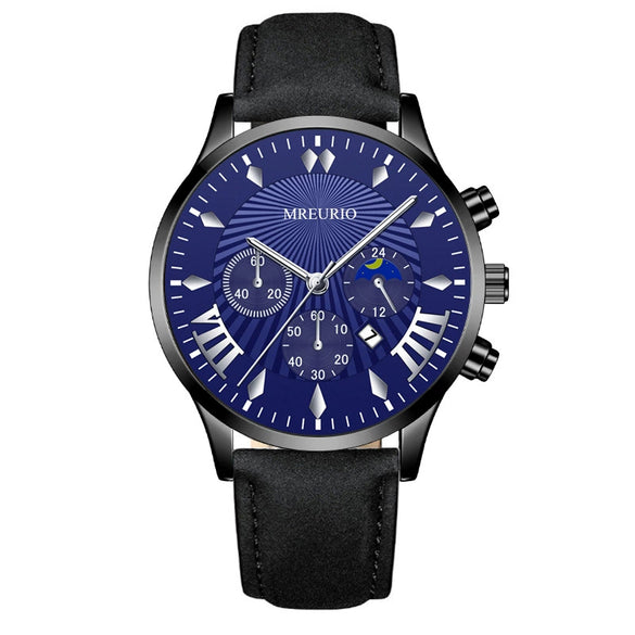 Men's Fashion Alloy Leather Belt Quartz Watch With Round Dial