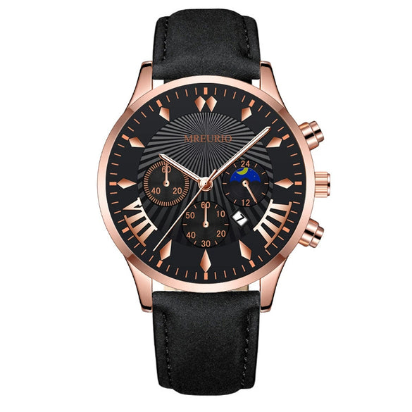 Men's Fashion Alloy Leather Belt Quartz Watch With Round Dial