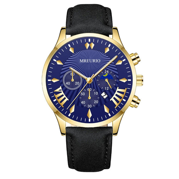 Men's Fashion Alloy Leather Belt Quartz Watch With Round Dial
