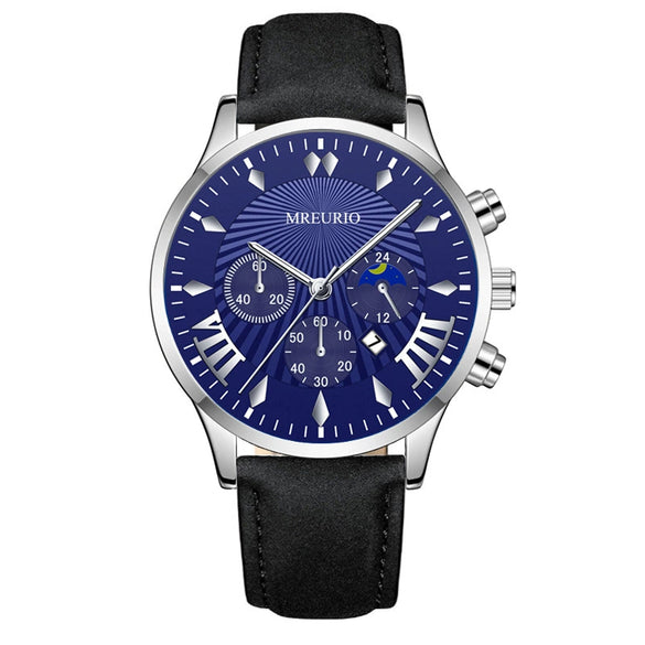 Men's Fashion Alloy Leather Belt Quartz Watch With Round Dial