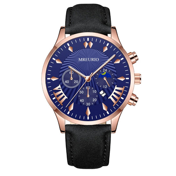 Men's Fashion Alloy Leather Belt Quartz Watch With Round Dial