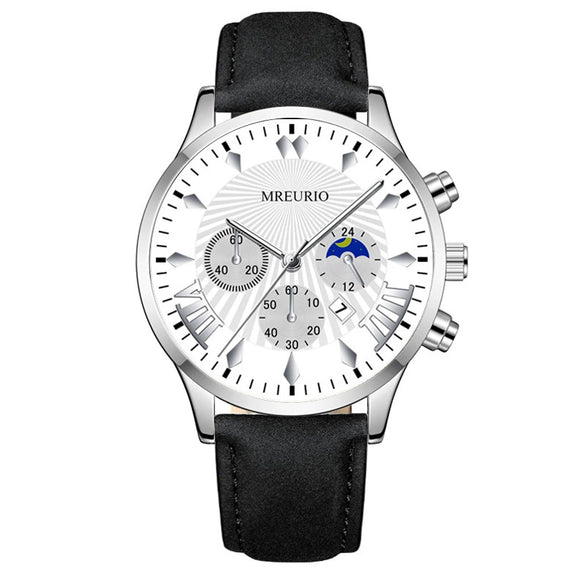 Men's Fashion Alloy Leather Belt Quartz Watch With Round Dial