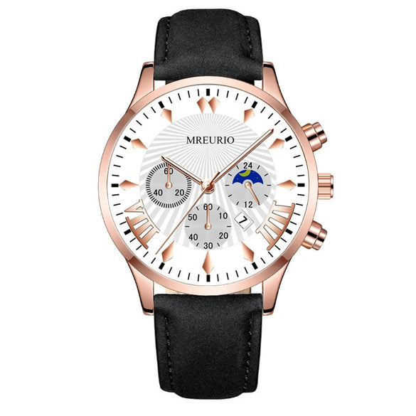 Men's Fashion Alloy Leather Belt Quartz Watch With Round Dial