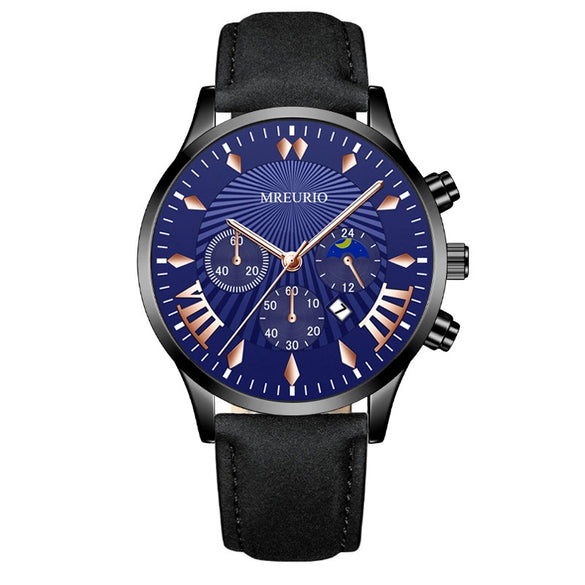 Men's Fashion Alloy Leather Belt Quartz Watch With Round Dial