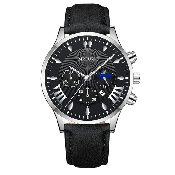 Men's Fashion Alloy Leather Belt Quartz Watch With Round Dial