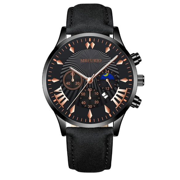 Men's Fashion Alloy Leather Belt Quartz Watch With Round Dial